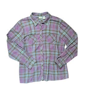 L.L. Bean Men's 100%  Cotton Long Sleeve Button Up Shirt Size Large Purple Plaid